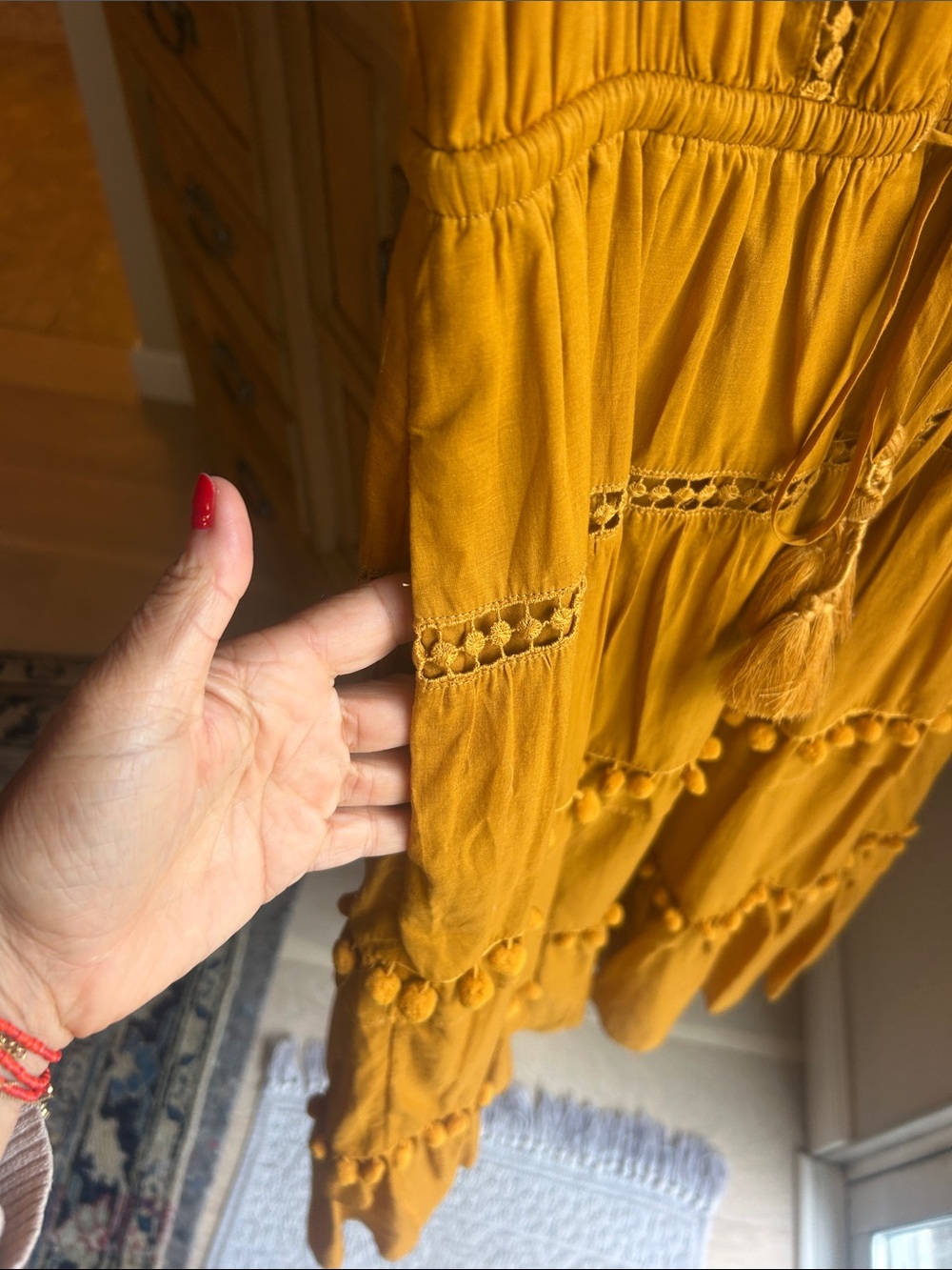 Point Sur Mustard Yellow Tiered Boho Midi Dress - Picture 6 of 9